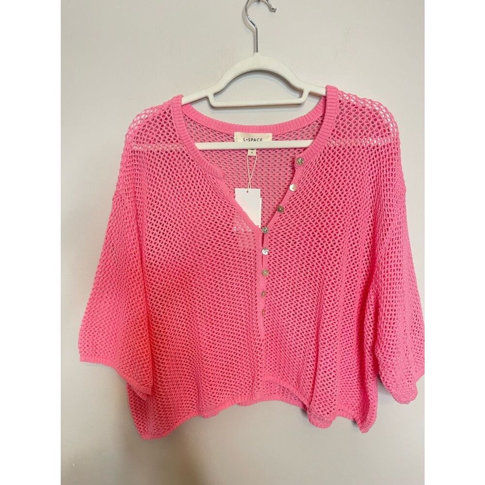 $99 l*space Coast is clear pink crochet beach coverup top NWT XL - Picture 10 of 14